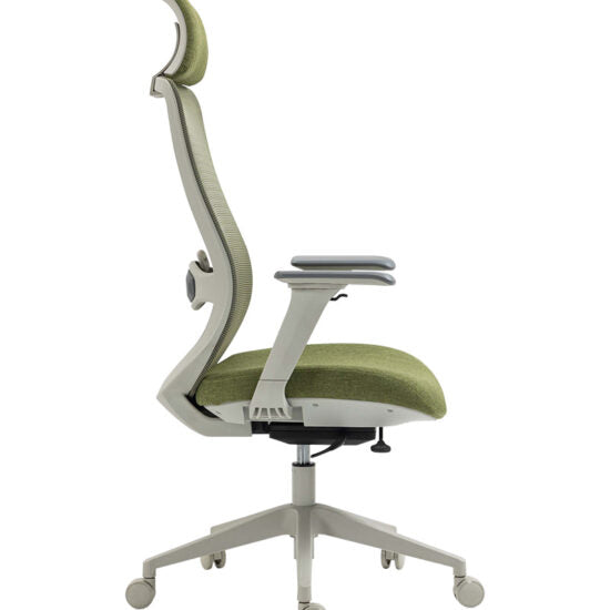 Silla ejecutiva AC-30 verde con cabecera, vista lateral