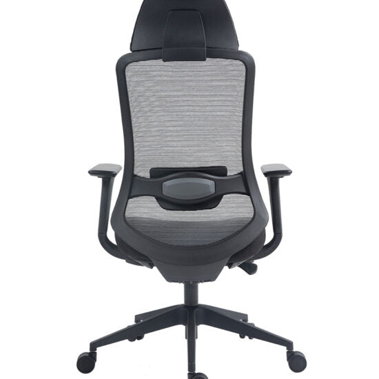 Silla ejecutiva AC-30 negra con cabecera, vista trasera