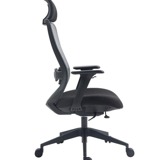 Silla ejecutiva AC-30 negra con cabecera, vista lateral