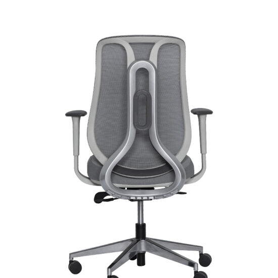 Silla semiejecutiva AC-40S gris con respaldo de malla, vista trasera