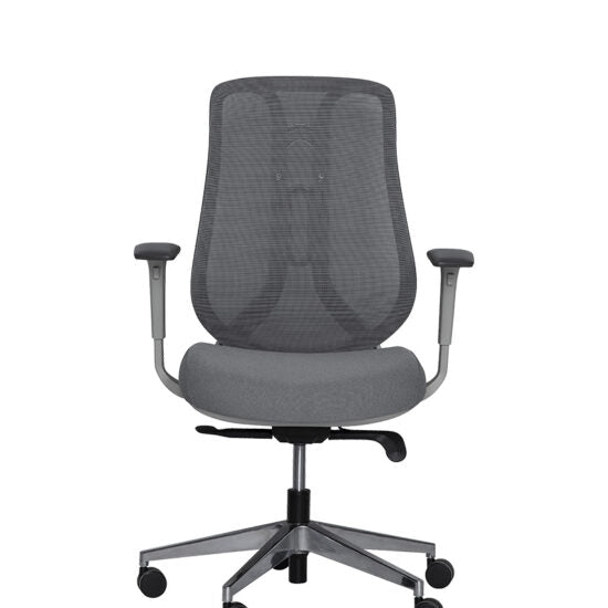 Silla semiejecutiva AC-40S gris con respaldo de malla, vista frontal