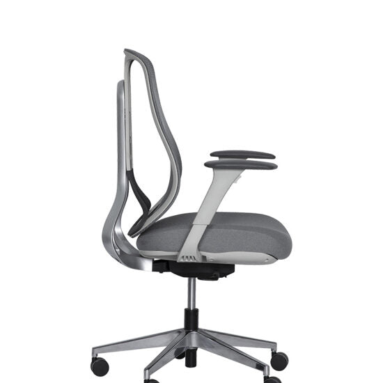 Silla semiejecutiva AC-40S gris con respaldo de malla, vista lateral