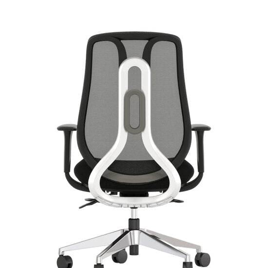 Silla semiejecutiva AC-40S negra con respaldo de malla, vista trasera