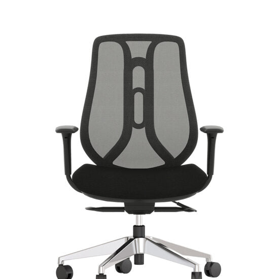 Silla semiejecutiva AC-40S negra con respaldo de malla, vista frontal