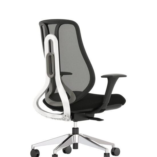Silla semiejecutiva AC-40S negra con respaldo de malla, vista lateral