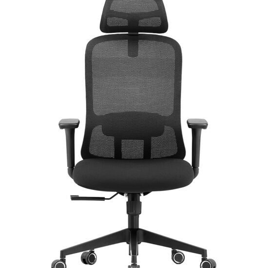 Silla ejecutiva CH-006E con respaldo de malla y cabecera, vista frontal