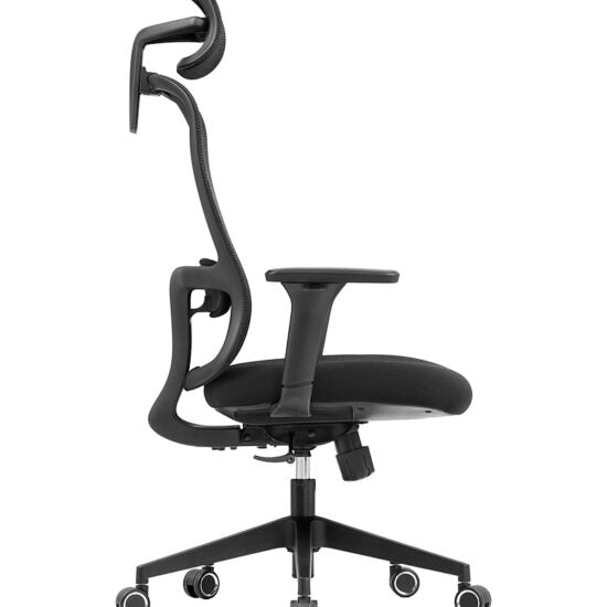 Silla ejecutiva CH-006E con respaldo de malla y cabecera, vista lateral