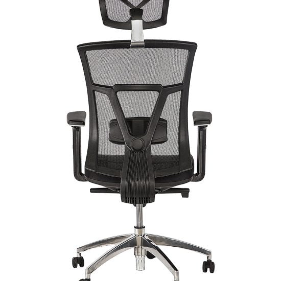 Silla ejecutiva DIN-E con respaldo de malla y cabecera, vista trasera