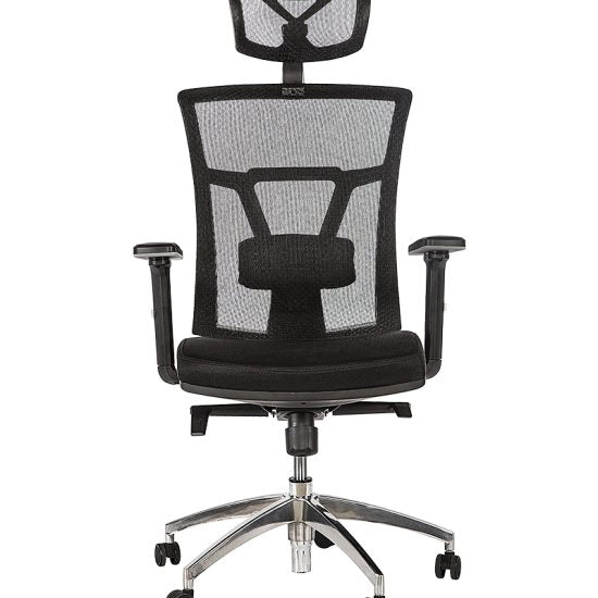 Silla ejecutiva DIN-E con respaldo de malla y cabecera, vista frontal
