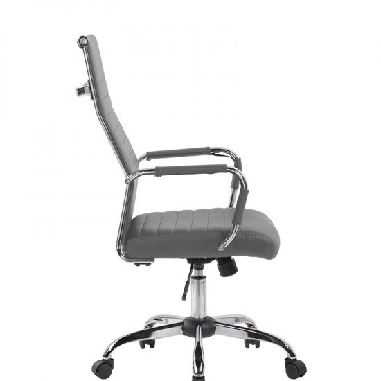 Silla ejecutiva GA-003A gris con respaldo alto y base cromada, vista lateral