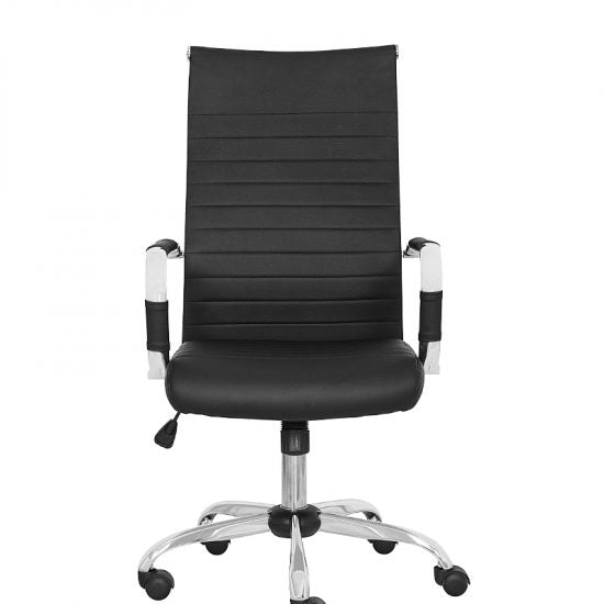 Silla ejecutiva GA-003A negra con respaldo alto y base cromada, vista frontal