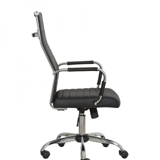 Silla ejecutiva GA-003A negra con respaldo alto y base cromada, vista lateral