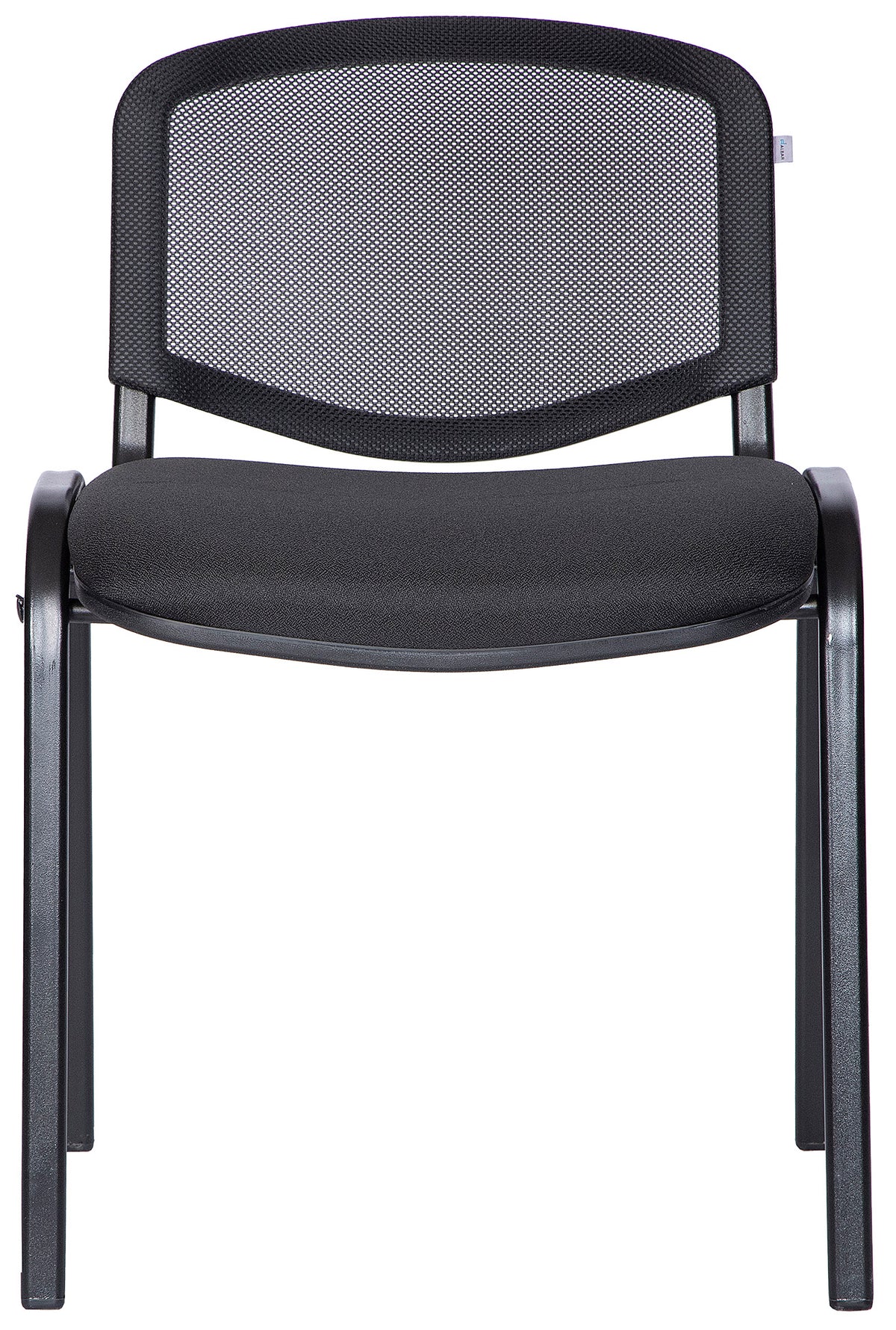 Silla visitante M-120 con respaldo de malla y patas tubulares, vista frontal