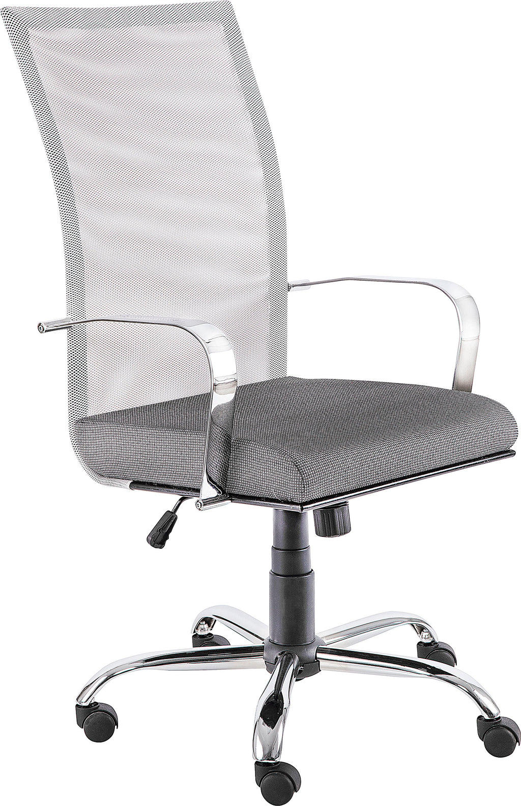 Silla ejecutiva M-150 con respaldo alto de malla y base cromada, vista adicional