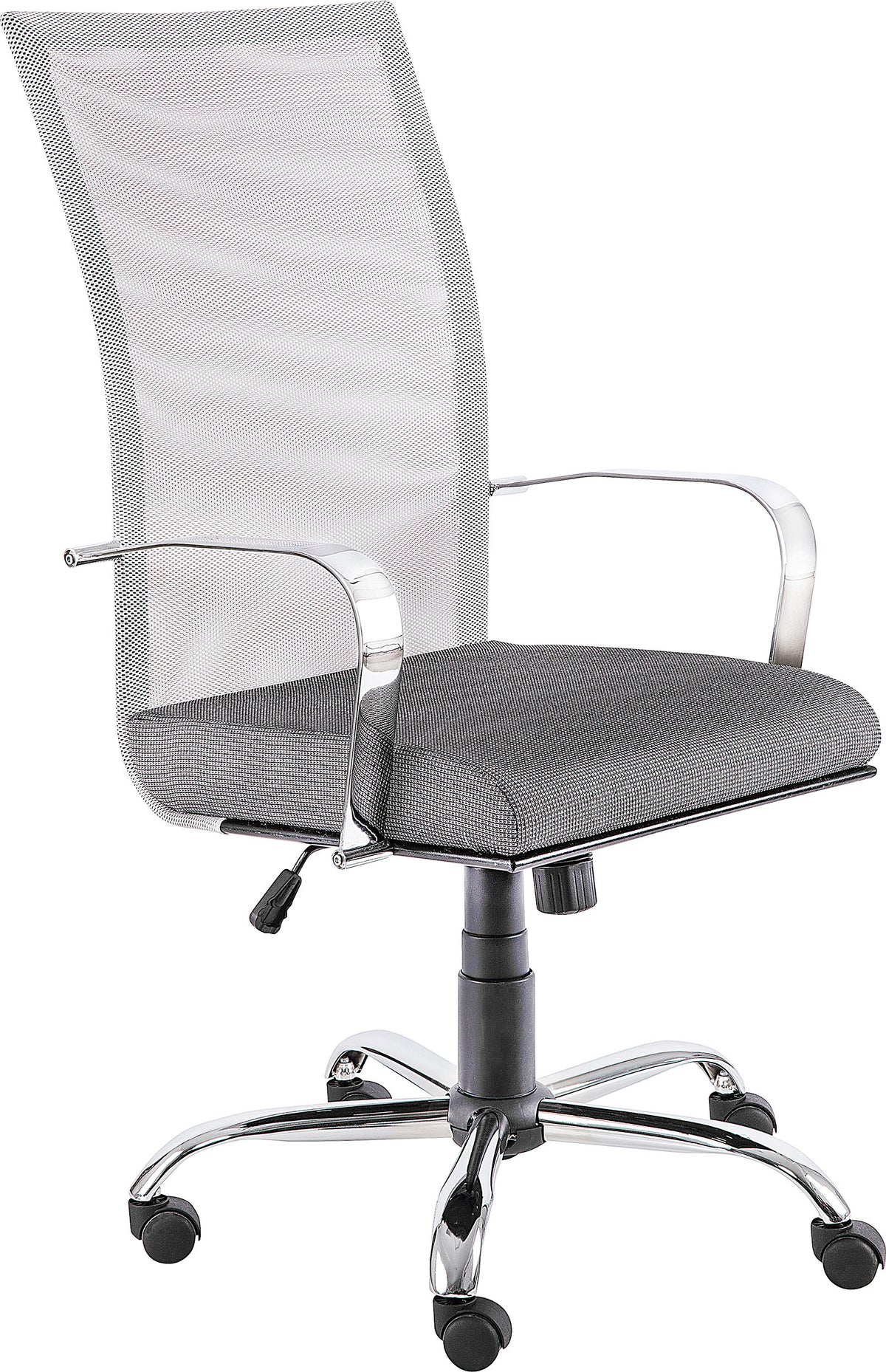 Silla ejecutiva M-150 con respaldo alto de malla y base cromada, vista adicional