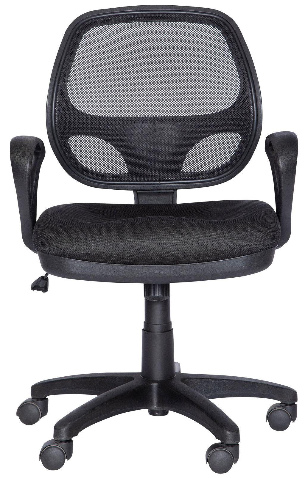Silla operativa M-50 con respaldo de malla y brazos, vista frontal