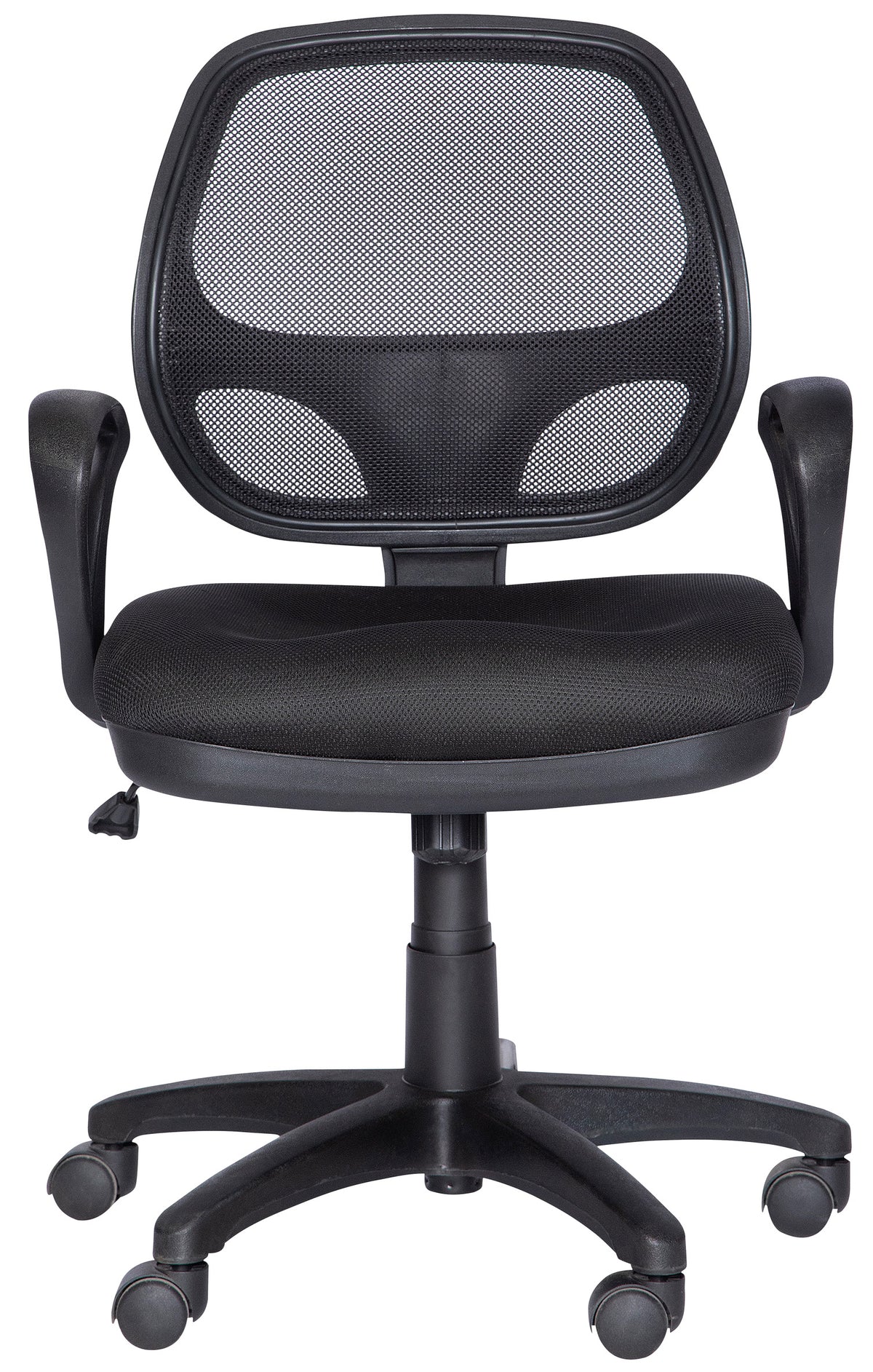 Silla operativa M-50 con respaldo de malla y brazos, vista frontal